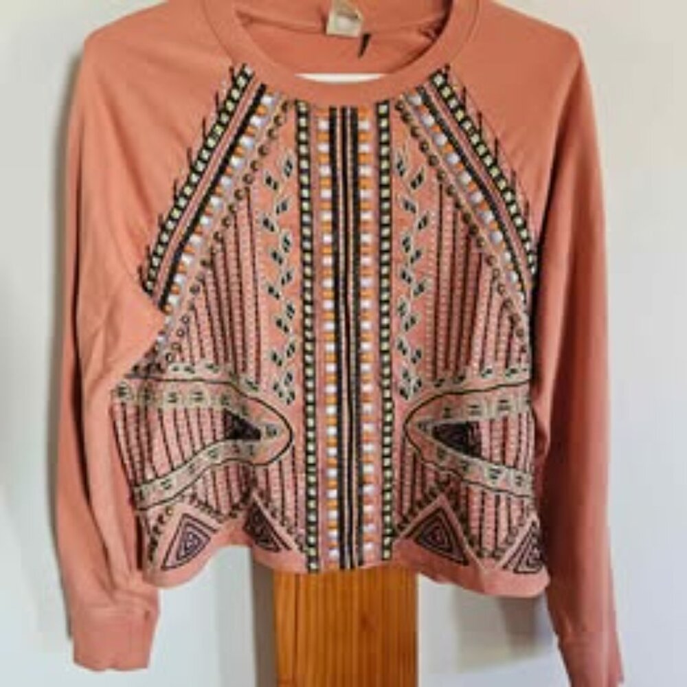 Anthropologie Akemi + Kin Embroidered Beaded Sweatshirt